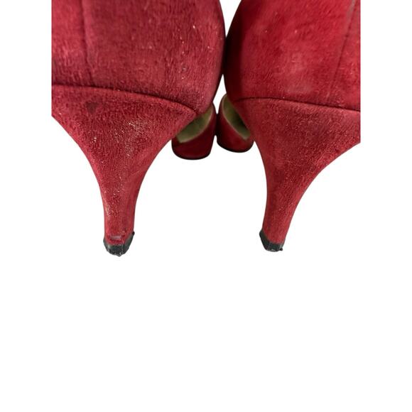 Bally Red Suede Cutout Pumps with Knot Detail Kitten Heel Shoes Women’s 7 M - Picture 8 of 9
